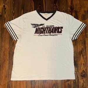 Vintage American Eagle Outfitters V Neck White & Black Graphic Ringer Tee